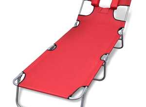 vidaXL Chaise longue pliable et coussin de tête Dossier réglable Rouge