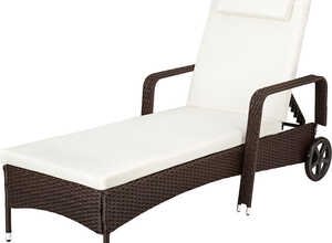 Chaise longue, Transat, Bain de soleil en Résine Tressée Poly Rotin - 1 Place - 200 cm x 70 cm x 33 cm - Marron - TECTAKE Chaise longue, Transat, Bain de soleil en Résine Tressée Poly Rotin - 1 Place - 200 cm x 70 cm x 33 cm - Marron - TECTAKE