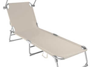 Chaise longue, Transat, Bain de soleil, Pare Soleil, Multi positions, Pliable 190 cm Beige - TECTAKE Chaise longue, Transat, Bain de soleil, Pare Soleil, Multi positions, Pliable 190 cm Beige - TECTAKE