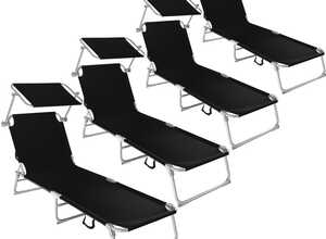 Chaise longue, Transat, Bain de soleil, Pare Soleil, Multi positions, Pliable 190 cm Noir X 4 - TECTAKE Chaise longue, Transat, Bain de soleil, Pare Soleil, Multi positions, Pliable 190 cm Noir X 4 - TECTAKE