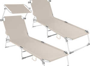 2 Chaises longues, Transat, Bain de soleil, Pare Soleil, Pliables Aluminium 190 cm Beige - TECTAKE