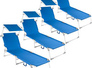 4 Chaises longues, Transat, Bain de soleil, Pare Soleil, Pliables Aluminium 190 cm Bleu - TECTAKE