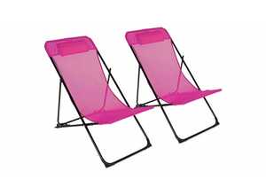 Chilienne pliante avec repose tête lot de 2 Rose - OVIALA