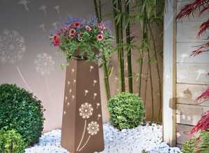 Colonne décorative éclairage LED intégré motifs fleurs jardinière pour plantes