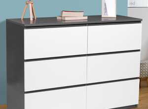 Commode 6 tiroirs bois blanc et gris Tomi