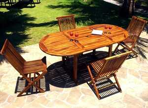Salon de jardin 4-8 places en teck huilé - 4x chaises peignes pliantes - WOOD-EN-STOCK Salon de jardin 4-8 places en teck huilé - 4x chaises peignes pliantes - WOOD-EN-STOCK
