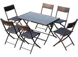 Ensemble salon de jardin 6 personnes grande table rectangulaire pliable + 6 chaises pliantes métal résine tressée PC chocolat 32 - OUTSUNNY Ensemble salon de jardin 6 personnes grande table rectangulaire pliable + 6 chaises pliantes métal résine tressée PC chocolat 32 - OUTSUNNY