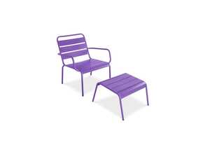 Fauteuil de jardin bas en métal et repose-pieds, Palavas