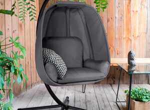 Fauteuil de jardin suspendu gris anthracite avec coussins rembourrés et pieds croisillon