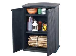 Armoire de jardin basse en résine tressée - 250 L