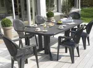 Salon de jardin Vega Anthracite : Table 2m20 et 6 fauteuils Salon de jardin Vega Anthracite : Table 2m20 et 6 fauteuils