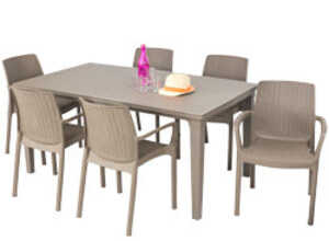 Salon de jardin: table FUTURA cappuccino et 6 fauteuils BALI taupe Salon de jardin: table FUTURA cappuccino et 6 fauteuils BALI taupe