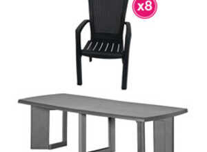 Salon de jardin: table NEW YORK graphite et 8 fauteuils MINNESOTA graphite Salon de jardin: table NEW YORK graphite et 8 fauteuils MINNESOTA graphite