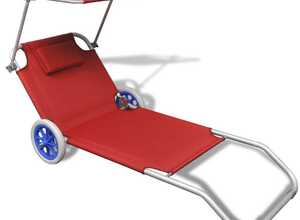 vidaXL Chaise longue pliable avec auvent et roues Aluminium Rouge