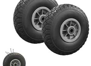 Lot de 2 roues increvables 250mm pour diable chariot alésage axe 16mm