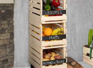 Lot de 3 clayettes en bois empilables pour fruits et légumes