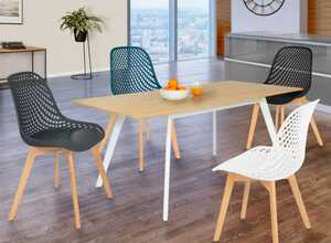 Lot de 4 chaises MANDY mix color blanche, bleu canard, grise et noire