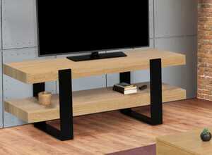 Meuble TV double plateau PHOENIX bois et noir