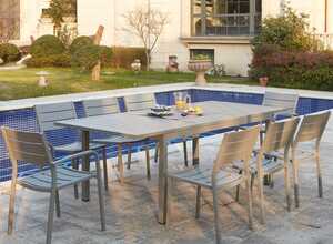 Mezzane : table de jardin extensible 8 personnes avec 2 fauteuils et 6 chaises en aluminium - CONCEPT-USINE