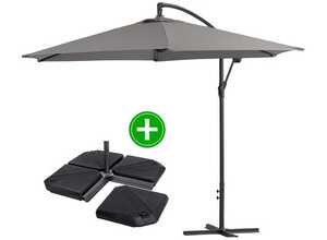 Parasol jardin déporté Alu Ilios - Rond - Ø 3 m - Gris - Dalles incluses Parasol jardin déporté Alu Ilios - Rond - Ø 3 m - Gris - Dalles incluses