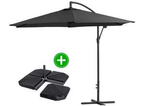 Parasol jardin déporté Alu Ilios - Rond - Ø 3 m - Noir - Dalles incluses Parasol jardin déporté Alu Ilios - Rond - Ø 3 m - Noir - Dalles incluses