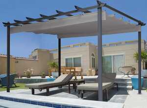Pergola toit rétractable taupe 3x4m tonnelle 4 pieds