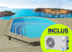 Piscine bois Miami - 4.86 x 3.36 x 1.20 m + Pompe à chaleur 3,5 kW/ 30 m3 Piscine bois Miami - 4.86 x 3.36 x 1.20 m + Pompe à chaleur 3,5 kW/ 30 m3