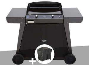 Plancha gaz 2 brûleurs Bergerac 60 + chariot 54 x 38 cm 6 kW + Housse