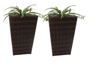 Lot de 2 bacs à fleurs Jardi Atlanta en résine tressée - Marron - H: 72cm