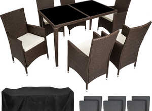 Salon de jardin - 6 Chaises, 1 Table en Résine Tressée structure Aluminium Marron 1 + 2 Sets de housses - TECTAKE Salon de jardin - 6 Chaises, 1 Table en Résine Tressée structure Aluminium Marron 1 + 2 Sets de housses - TECTAKE