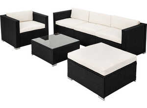 Salon de jardin MILAN - 4 Chaises Fauteuils, 1 Table et 1 Tabouret en Résine Tressée structure Acier Noir - TECTAKE Salon de jardin MILAN - 4 Chaises Fauteuils, 1 Table et 1 Tabouret en Résine Tressée structure Acier Noir - TECTAKE