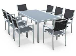 Salon de jardin aluminium table 180cm, 8 fauteuils en textilène gris et alu Blanc - ALICE'S GARDEN Salon de jardin aluminium table 180cm, 8 fauteuils en textilène gris et alu Blanc - ALICE'S GARDEN