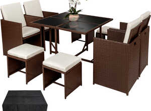Salon de Jardin BILBAO - Ensemble avec 4 Chaises, 4 Tables et 1 Table en Résine Tressée Acier Marron - TECTAKE Salon de Jardin BILBAO - Ensemble avec 4 Chaises, 4 Tables et 1 Table en Résine Tressée Acier Marron - TECTAKE