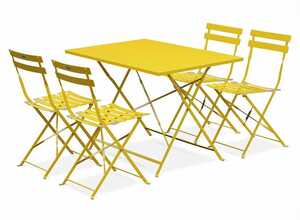 Salon de jardin bistrot pliable Emilia rectangulaire Jaune avec quatre chaises pliantes, acier thermolaqué - ALICE'S GARDEN Salon de jardin bistrot pliable Emilia rectangulaire Jaune avec quatre chaises pliantes, acier thermolaqué - ALICE'S GARDEN