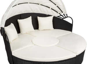 Salon de Jardin, Chaise Longue, Transat, Bain de Soleil en Aluminium et Poly Rotin + Pare Soleil + 3 Coussins Noir - TECTAKE Salon de Jardin, Chaise Longue, Transat, Bain de Soleil en Aluminium et Poly Rotin + Pare Soleil + 3 Coussins Noir - TECTAKE