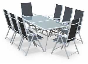 Salon de jardin en aluminium table 8 places Blanc et gris textilène fauteuil - ALICE'S GARDEN Salon de jardin en aluminium table 8 places Blanc et gris textilène fauteuil - ALICE'S GARDEN