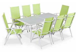 Salon de jardin en aluminium table 8 places Blanc textilène fauteuil vert pomme - ALICE'S GARDEN Salon de jardin en aluminium table 8 places Blanc textilène fauteuil vert pomme - ALICE'S GARDEN