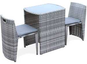 Salon de jardin en résine tressée nuances de gris encastrable Doppio, pour balcon et terrasse - ALICE'S GARDEN Salon de jardin en résine tressée nuances de gris encastrable Doppio, pour balcon et terrasse - ALICE'S GARDEN