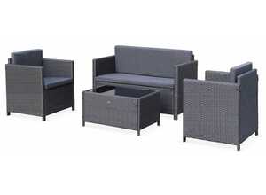 Salon de jardin en résine tressée - Perugia - Gris, Coussins gris chiné- 4 places - 1 canapé, 2 fauteuils, une table basse - ALICE'S GARDEN Salon de jardin en résine tressée - Perugia - Gris, Coussins gris chiné- 4 places - 1 canapé, 2 fauteuils, une table basse - ALICE'S GARDEN