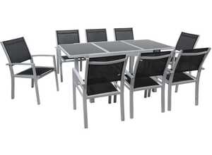 Salon de Jardin extensible 120/180 "Tropic 8" - Phoenix - Argent/Noir- 1 Table + 8 Fauteuils - HABITAT ET JARDIN Salon de Jardin extensible 120/180 "Tropic 8" - Phoenix - Argent/Noir- 1 Table + 8 Fauteuils - HABITAT ET JARDIN