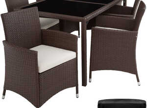 Salon de Jardin Lisbonne, Ensemble avec 6 Chaises Fauteuils, 1 Table et 1 Housse Résine tressée Acier Marron - TECTAKE Salon de Jardin Lisbonne, Ensemble avec 6 Chaises Fauteuils, 1 Table et 1 Housse Résine tressée Acier Marron - TECTAKE
