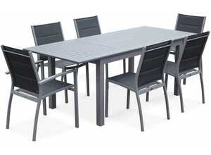 Salon de jardin table extensible - Chicago 210 Gris - Table en aluminium 150/210cm avec rallonge et 6 assises en textilène - ALICE'S GARDEN Salon de jardin table extensible - Chicago 210 Gris - Table en aluminium 150/210cm avec rallonge et 6 assises en textilène - ALICE'S GARDEN
