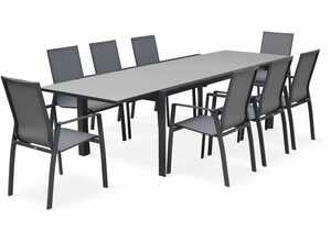 Salon de jardin table extensible - Washington Gris foncé - Table en aluminium 200/300cm, 8 fauteuils en textilène - ALICE'S GARDEN Salon de jardin table extensible - Washington Gris foncé - Table en aluminium 200/300cm, 8 fauteuils en textilène - ALICE'S GARDEN