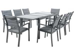 Salon de Jardin extensible 140/200 Brazil 8 - Phoenix - Noir/Gris foncé - 1 Table + 8 Fauteuils Salon de Jardin extensible 140/200 Brazil 8 - Phoenix - Noir/Gris foncé - 1 Table + 8 Fauteuils