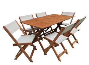 Salon de jardin repas Séoul - 1 Table + 6 chaises - Maple - Beige Salon de jardin repas Séoul - 1 Table + 6 chaises - Maple - Beige