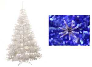 Sapin de Noel artificiel Blanc 150 cm + Guirlande 2.50 m bleue