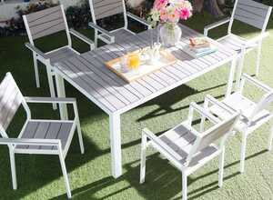 Siderno 6 : Salon de jardin en aluminium et polywood gris / blanc - CONCEPT-USINE Siderno 6 : Salon de jardin en aluminium et polywood gris / blanc - CONCEPT-USINE