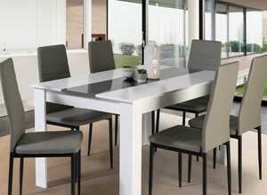 Table à manger Georgia 6 personnes blanche et grise 140 cm