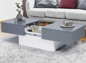 Table basse bar coulissante MARTA bois blanc et gris