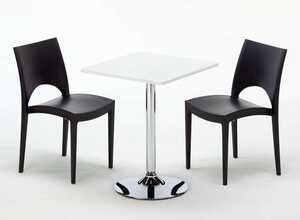 Table Carrèe Blanc + 2 Chaises Colorées Grand Soleil Set Interieur Bar Café COCKTAIL | Paris Noir anthracite - Blanc - Carré Table Carrèe Blanc + 2 Chaises Colorées Grand Soleil Set Interieur Bar Café COCKTAIL | Paris Noir anthracite - Blanc - Carré
